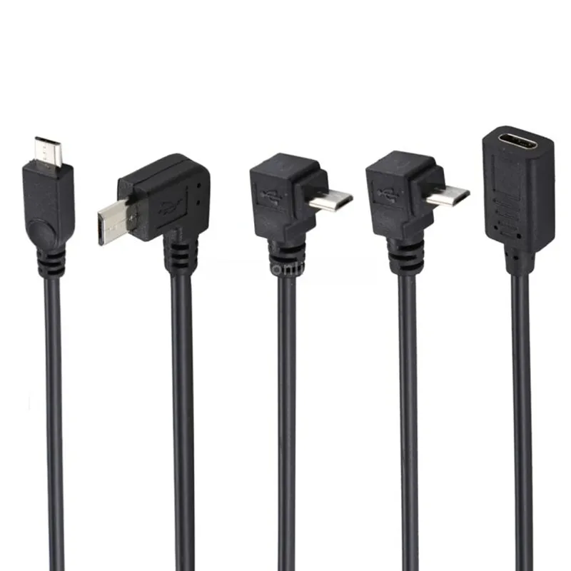 Adaptador tipo C hembra a micro USB macho Extensor Cable de carga de datos Conector convertidor Recto ARRIBA Abajo Ángulo izquierdo Datos de carga 30 cm