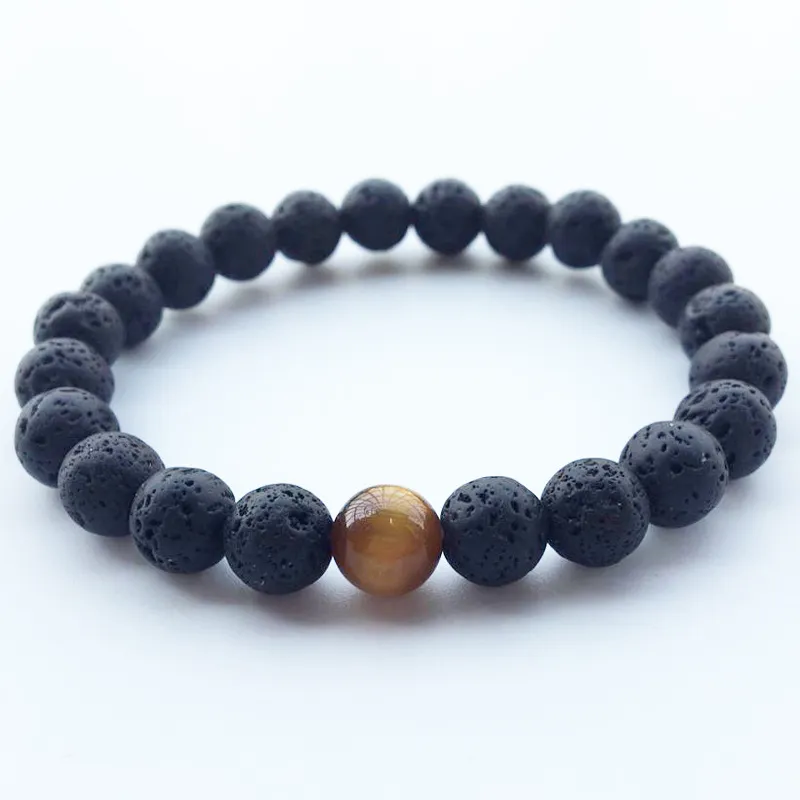 Cuentas de piedra de lava negra Natural de 8mm, pulsera de ojo de tigre, pulsera difusora de aceite esencial DIY para mujer, joyería de Yoga