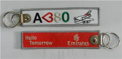 Skydive Aviation Airlines Hello Tomorrow Emirates I Love A380 Portachiavi ricamati 139 x 31 mm 100 pezzi / lotto