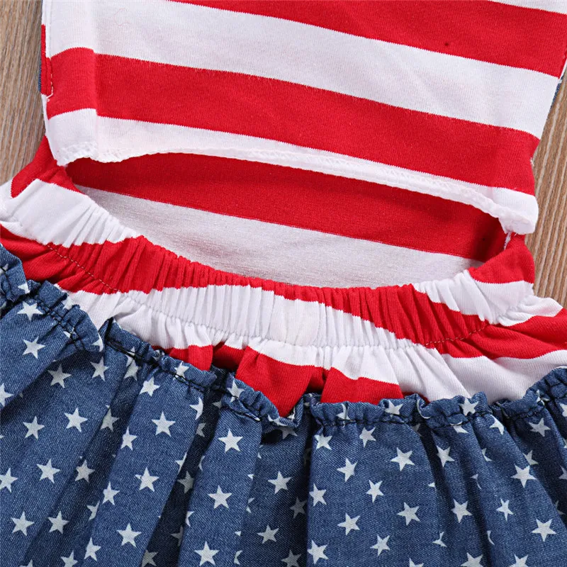 2018 New Baby Rompers Toddler Girls Clothes American Flag Pattern Romper Dress +Headband Cotton Girls Outfits Stars Striped Kids Dress