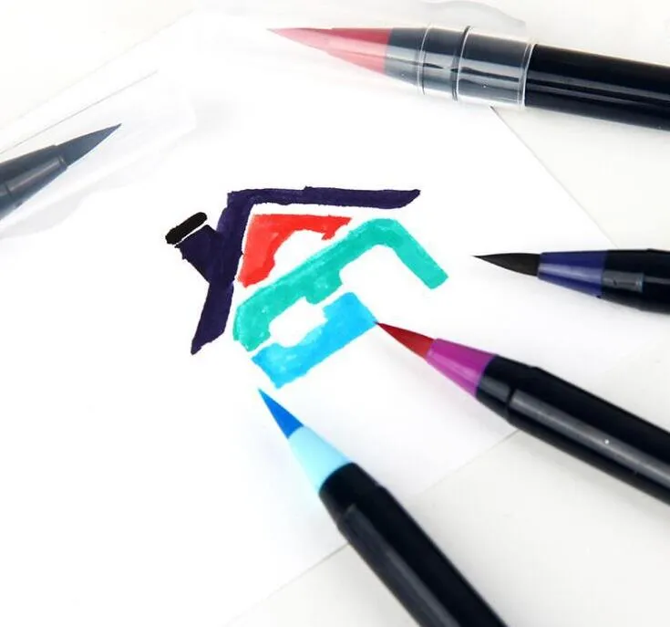 Kleur zachte penseelkop van aquarellen Comic handpenseel vulpen De zachte pen kalligrafiepen 20psc=1set