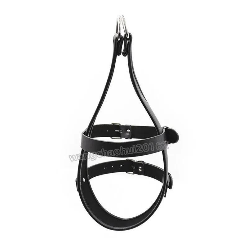 Bondage PU Läderhuvud Hängande Lyftbandage Huvudbegränsningar Bälte Shackle Kit # R87