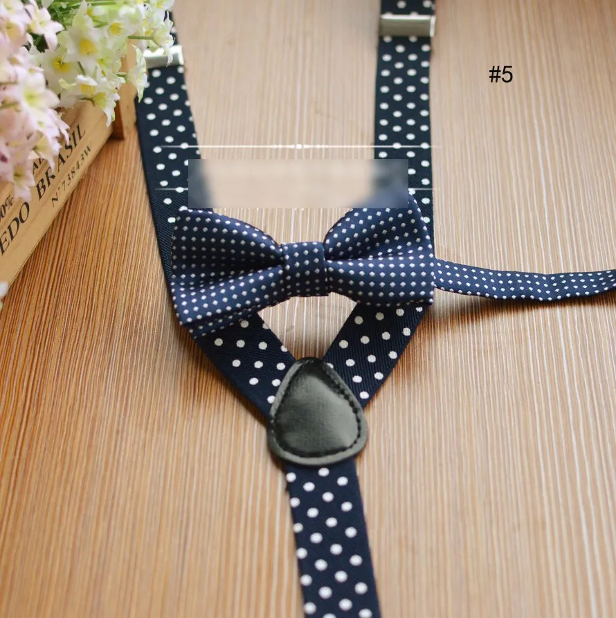 Mode Kids Boys Suspenders Polka Dots Bow Slips Elastiska Bröllop Susender Satser DOT Gentleman Barn Shous Belt C3243