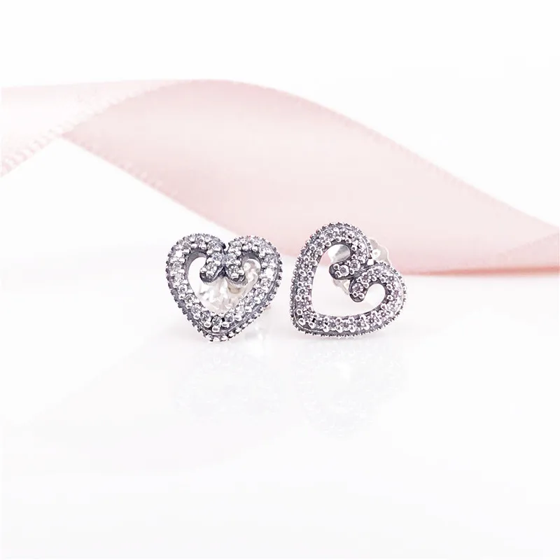 Orecchini a cuore Swirls Authentic S925 Sterling Silver Clear CZ Fine Jewelry orecchino 297099CZ Orecchino