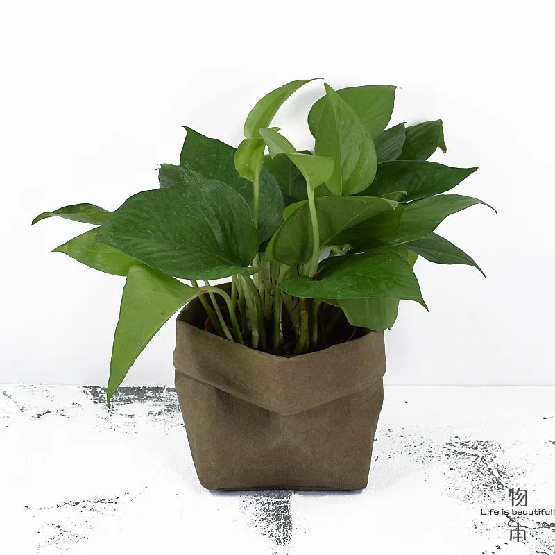 Foldable Pots Kraft Paper Flowerpot Waterproof Environmental Protection Planters storage bag Mini Garden Vegetable pouch Washable A02