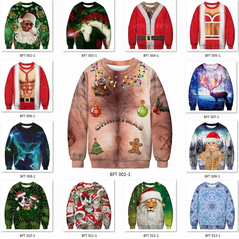 12 estilo Papai Noel Moletom Com Capuz Natal 3D moletom moda M-XXL Natal alces gato Cavalo Biquíni Músculo Camisola Dos Homens mulher