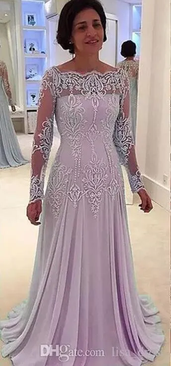 Elegant Chiffon Mother of the Bride Dresses 2024 Lilac Long Sleeves Embroidery