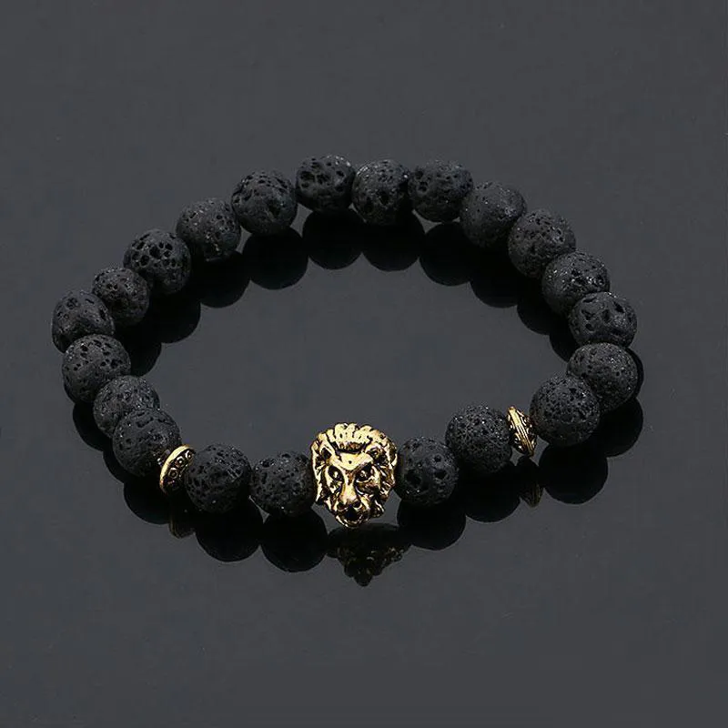 Bracelet tête de Lion en pierre volcanique, perles de méditation bouddha à la mode pour hommes, bijoux de déclaration, prière, livraison gratuite