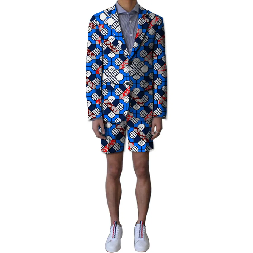 Bright Print Suit Set Men African Blazers And Shorts Set Male