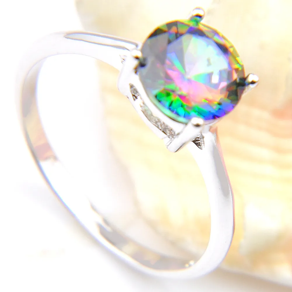 6ピース/ロットラッキーンバレンタインデー素晴らしい虹Mystic Topaz Gems 925スターリングシルバーメッキロシアカナダアメリカ合衆国Weddiing Party Rings