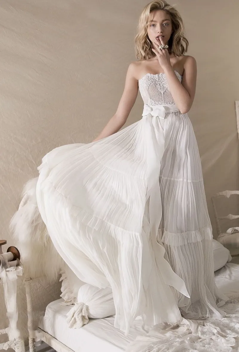 Лихи Hod Свадебные платья Простые кружева аппликациями Свадебные платья с Мысы Плюс Размер A-Line свадебное платье богемной Платье De NOVIA