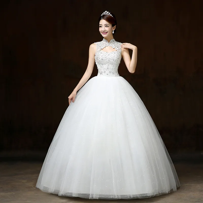 100% Photo réelle personnalisée 2017 nouveau Style dentelle robe de mariée Style coréen Simple chinois haute robes de mariée robe de noiva