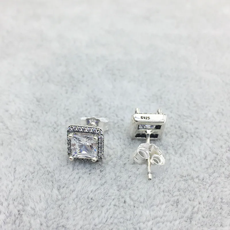 925 Sterling Silber Quadratischer großer CZ-Diamant-Ohrring, passend für Schmuck, goldfarben, rosévergoldet, Ohrstecker für Damen, Ohrringe 9658537