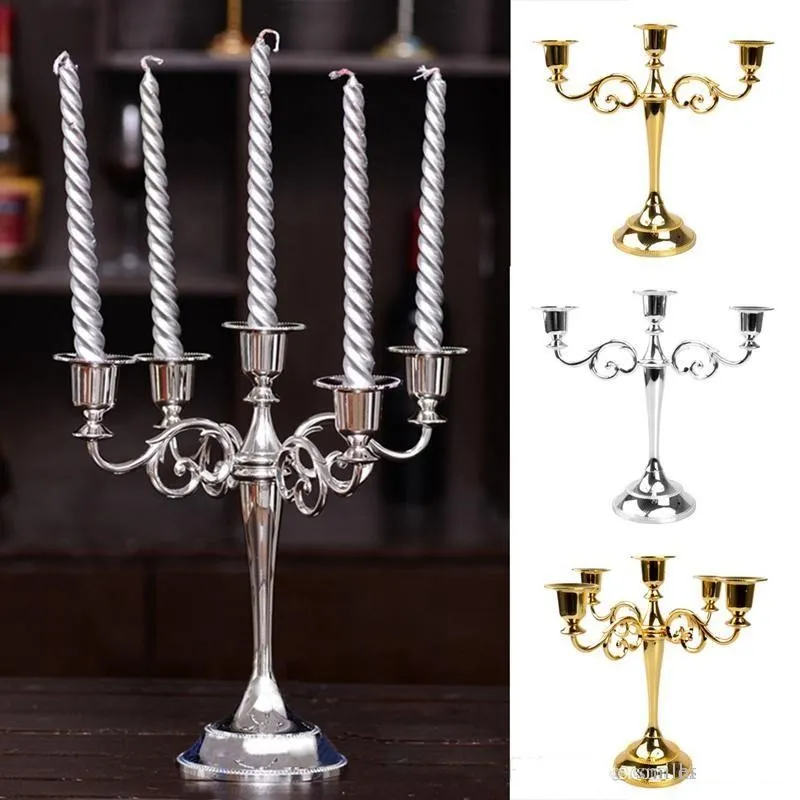 New Metal Candle Holders 5-arms/3-arms Candle Stand Wedding Decoration Candelabra Centerpiece Candlestick Silver/Gold