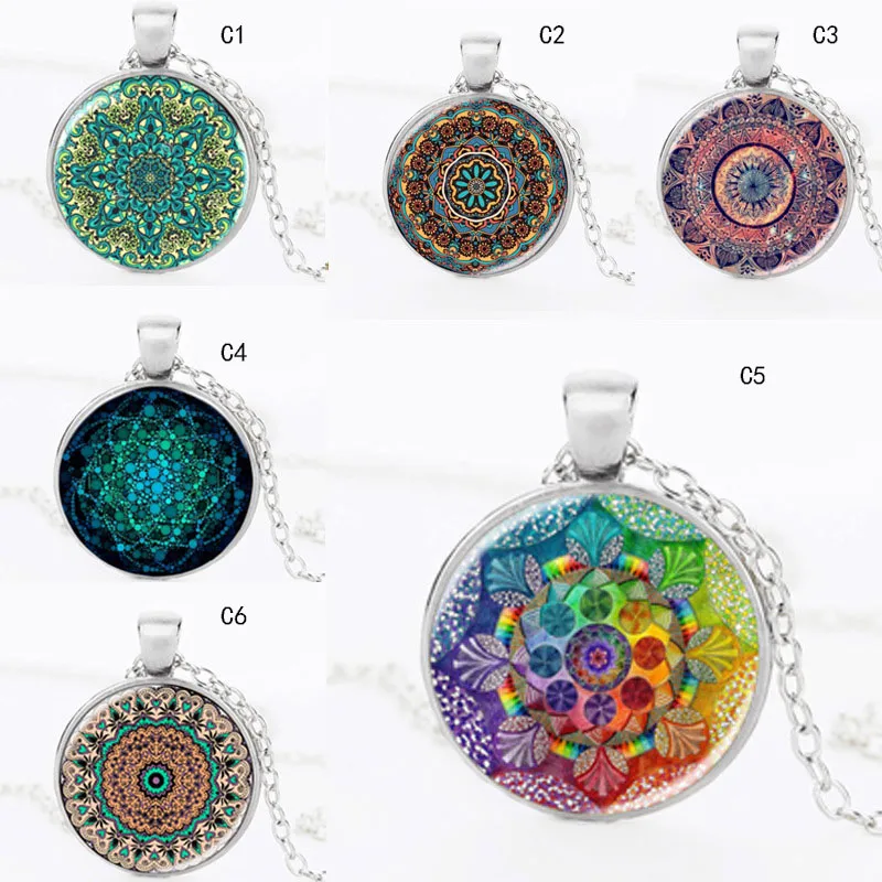 New Indian Mandala Flower Of Life Pendant Necklace Vintage Buddhism Meditation Cabochon Glass necklace For women men Fashion Jewelry