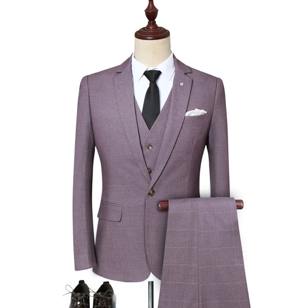 Hoge kwaliteit heren lange mouwen plaid pak jassen met vesten en broek groot formaat 5XL zakelijke bruiloft mannelijke smoking pak set