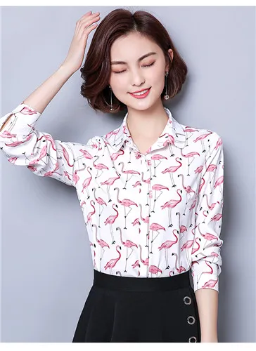 Feminino Novo Flamingo Imprimir Camisas Blusa De Mangas Compridas