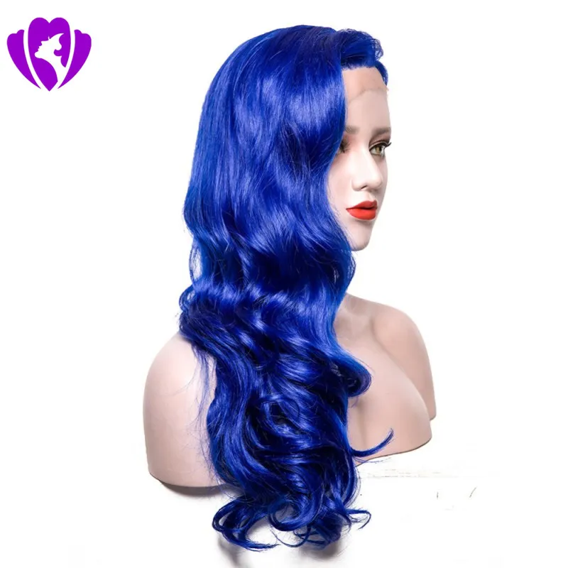 Long blue curly Freeparting wig Synthetic Lace Front Wigs Long Body Wave Wig, Light Blue  main image 4
