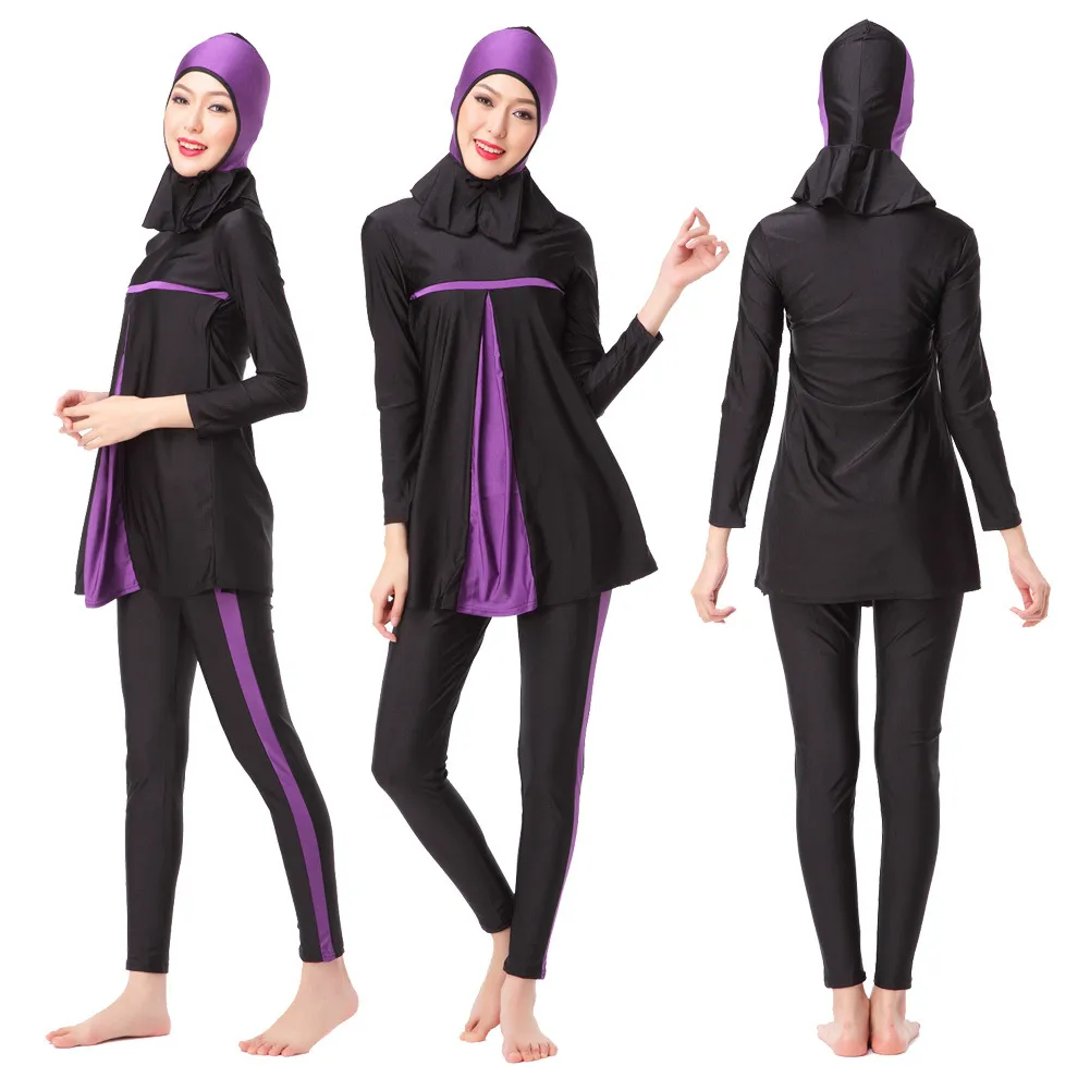 Stroje kąpielowe Kobiety Pływanie Ubrania Nowe Muzułmańskie Panie Długi Rękaw Swimsuit Islamski Pełny Pokrywa Konserwatywne Garnitury Kąpielowe