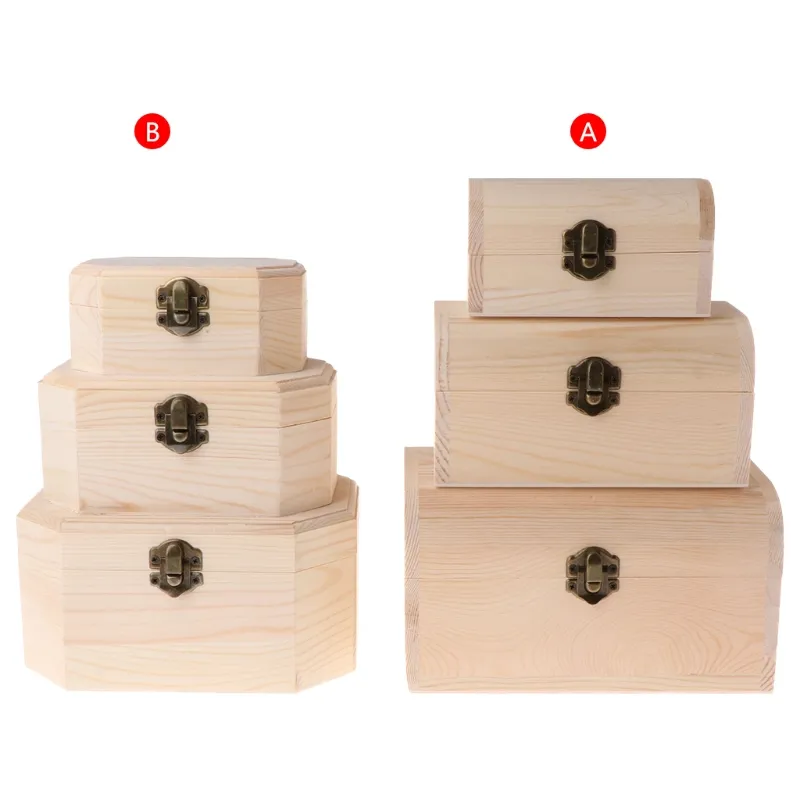 3pcs Vintage Jewelry Storage Box Necklace Bracelet Ring Watch Wood Case DIY Crafts Watch Boxes