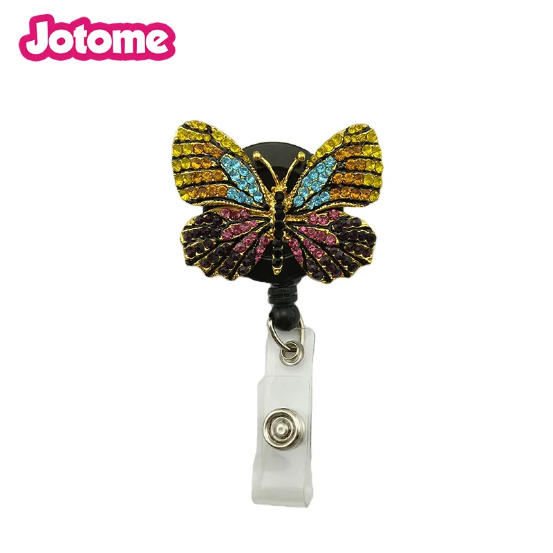 Rhinestoone Key Rings Hummingbird Animal Bird Crystal Badge Holder Reel Clip For School Nurse Accessories