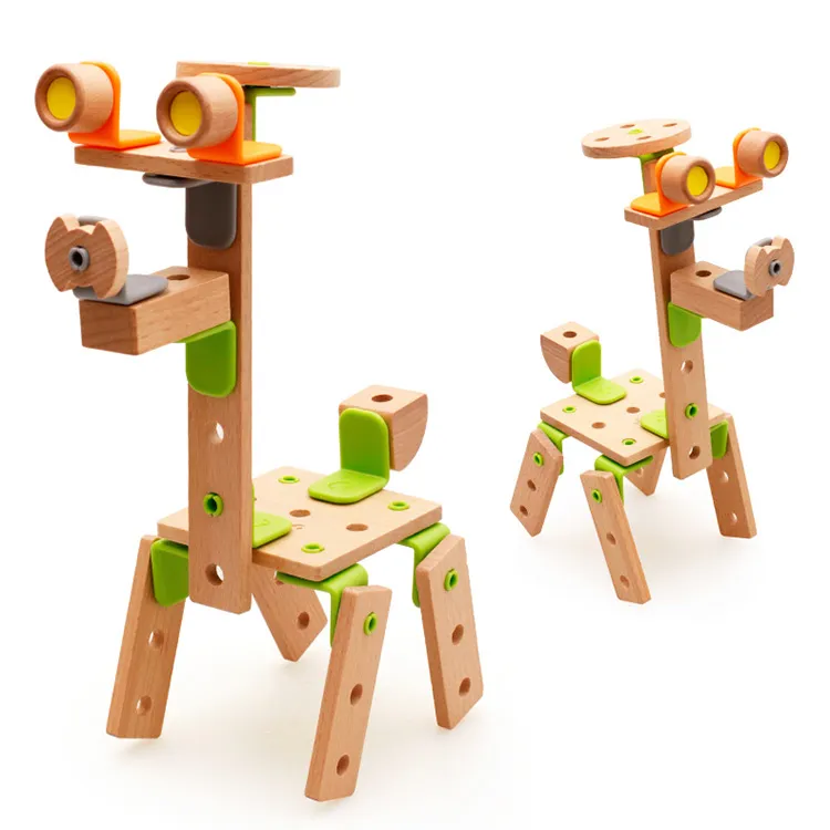 DIY Creative Wooden Building Blocks Toy Assemble Helikopter Robot Djur Plane Bikes Kids Puzzle Montessori Imagination och Hands-On Abilit