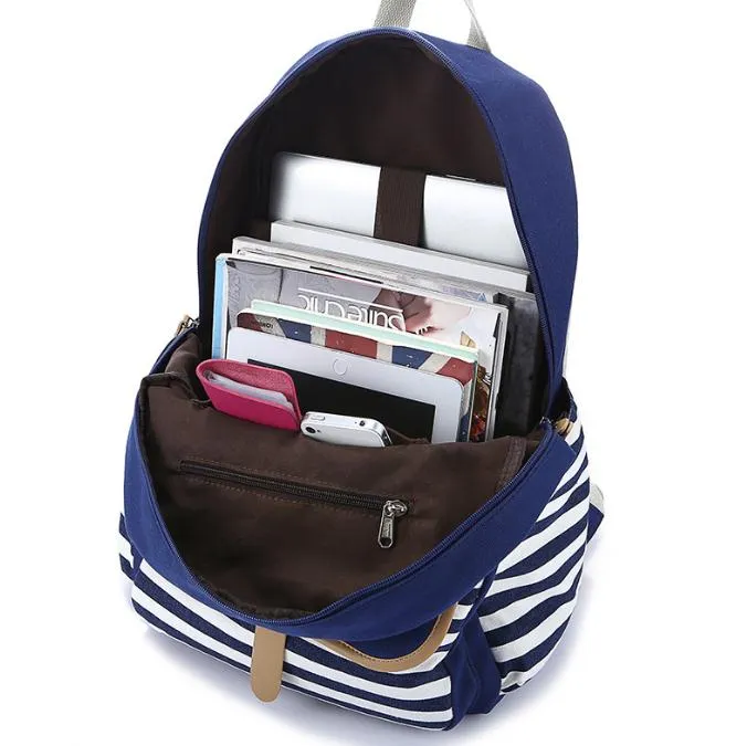 네이비 스트라이프 고등학교 캔버스 숄더 가방 여행 여가 백팩 캔버스 어깨 학교 윈드 백 290Z