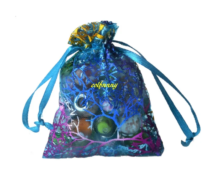 7*9cm 9*12 10*15cm 13x18 17*23 20*30cm Gilding Coral Organza Drawstring Pouch Candy Jewellery Bag Wedding Gift Bags