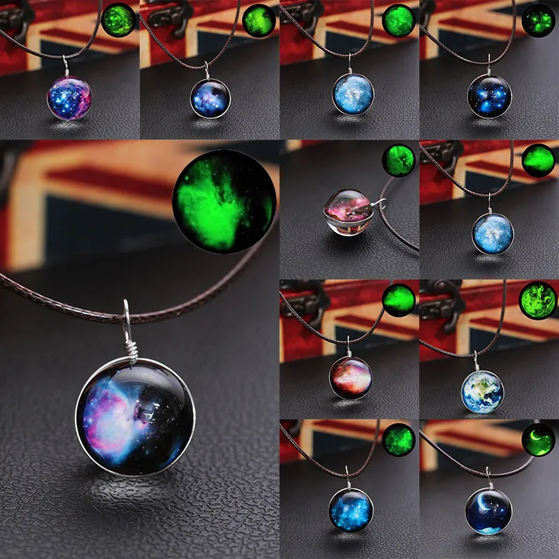 Ny design Hot Starry Moon Earth Lysous Pendant Halsband Julstjärna Kosmiska Glödande Halsband Mode Smycken Populära Gåvor 11 stilar