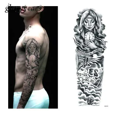 Autoadesivo del tatuaggio temporaneo 1 pezzo Autoadesivo di Nun Girl Pray Design Full Flower Braccio Body Art Beckham Big Grande Adesivo Tatuaggio Falso Nuovo QB-3031
