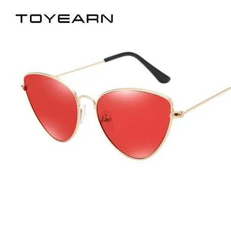 TODYEARN vintage sexy senhoras gato olho óculos de sol mulheres moda clara vermelho óculos de metal moldura sol óculos para fêmea UV400