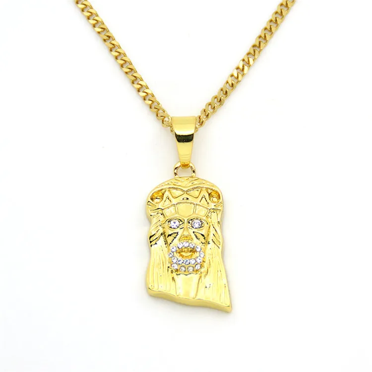 Männer Frauen Iced Out Kristall Jesus Gesicht Halsketten Hiphop Schmuck 3mm 24 Zoll Edelstahl kubanische Kette