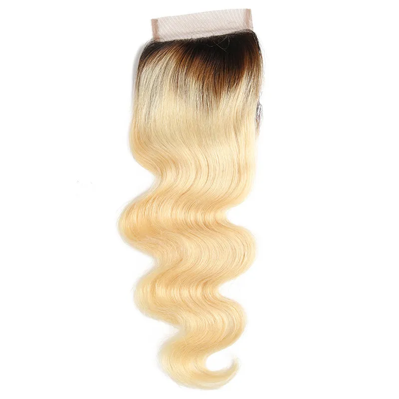 Blondynka Ombre Włosy Włoski Z Koronkowym Zamknięcie Brazylijski Dziewiczy Ludzki Wiązki Włosów 3 SZTUK Z Koronkowym Zamknięciem Ombre 613 Body Wave Koronki Zamknięcie