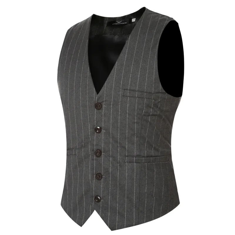 Striped Waistcoat Slim Fit Gray Pinstripe Suit Vest for Business and Casual Wear - 2017 Fashion, 6XL Size