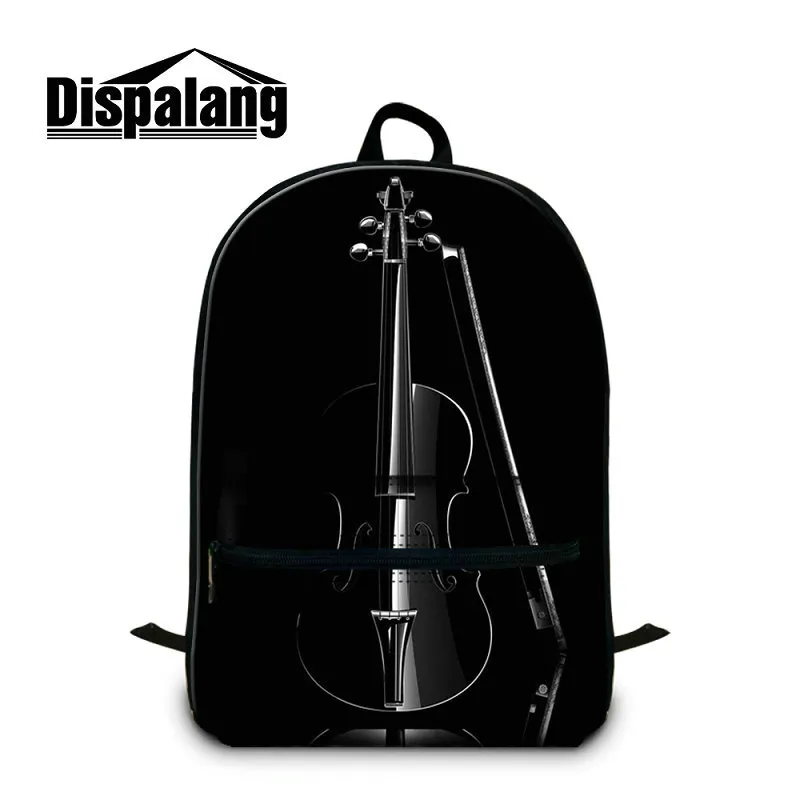 Nya Mode Middle School Studenter Bookbags Musik Violin Tryckt Ryggsäck för 14 tum Anteckningsbok Laptop Canvas Rucksack Unisex Mochilas Rugtas