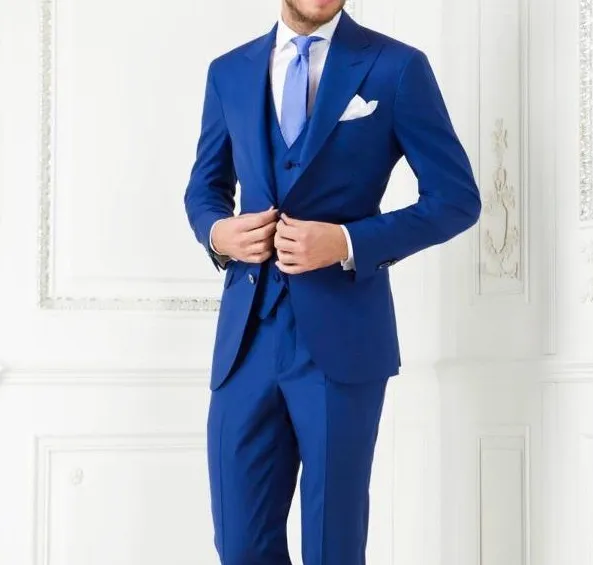 Tailleur da uomo di design personalizzato di alta qualità Risvolto con risvolto blu Smoking dello sposo da uomo Abiti da sposo Groomsmen (giacca + pantaloni + cravatta + gilet) NO; 266