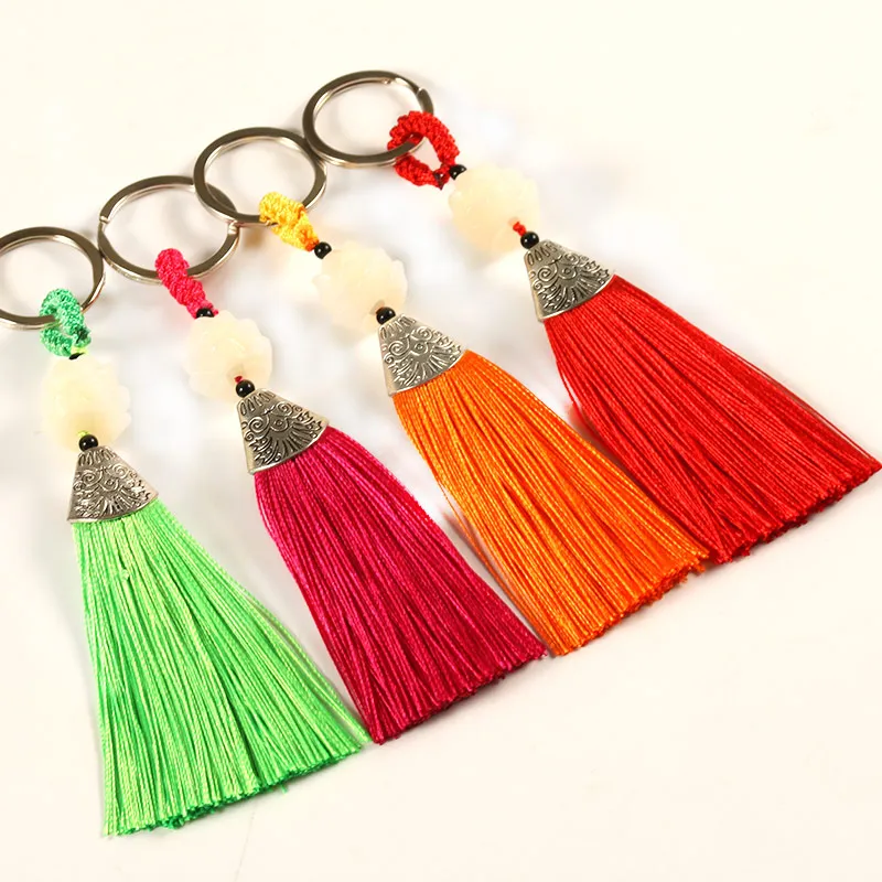 Lotus Chinese Knot Keychain With Tassel Flower Charm Ethnic Tata