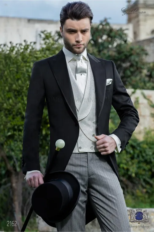 Traje De Boda De Esmoquin Del Novio Negro Con Corbata Y Chaleco