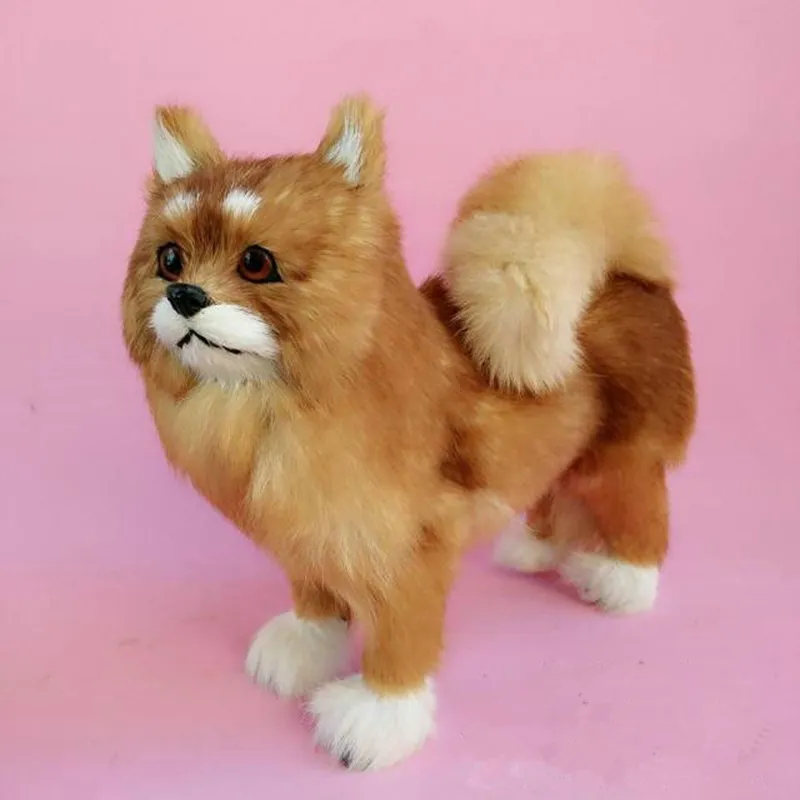 Dorimytrader simulation animal poméranien chien en peluche peluche doux réaliste chien chien de compagnie artisanat décoration cadeau 29x25cm