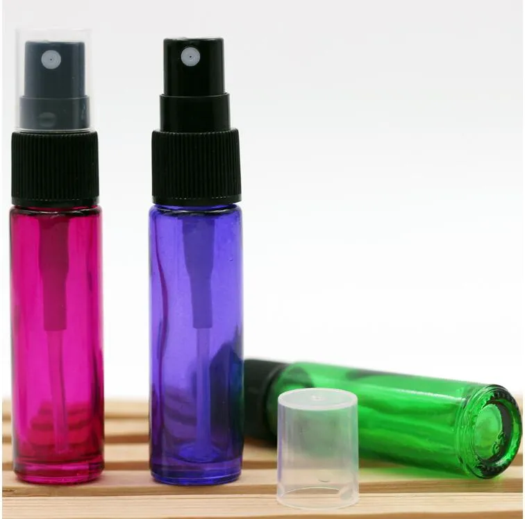10ml 1 / 3oz cam sprey şişesi Parfüm Cam Şişeler Doldurulabilir Parfüm Atomizer siyah yeşil amber mavi