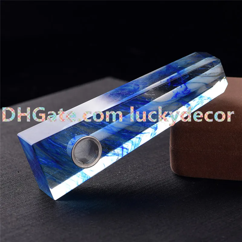 100MM carré bleu fondu quartz cristal baguette fusion roche fumer pipe bleu éperlan quartz tabac pipe fusion cristal pierre porte-cigarette