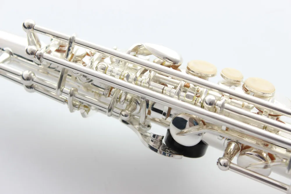 Professionale MARGEWATE Ottone Placcato Argento Soprano BB Sassofono Pulsanti di Perle Strumenti Musicali di Alta Qualità Con Custodia