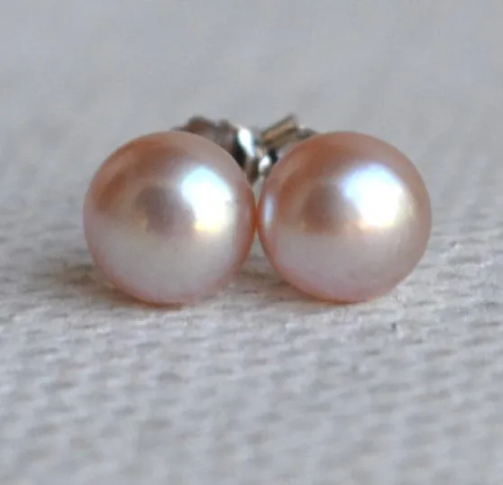 Boucles d'oreilles en perles véritables, 6.5mm perles d'eau douce lavande Boucles d'oreilles en argent 925, bijoux de demoiselle d'honneur, perles 100% vraies