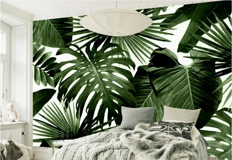 Stora anpassade po tapeter retro tropisk regnskog palm basho blad vardagsrum sovrum TV bakgrund wall29573706656234
