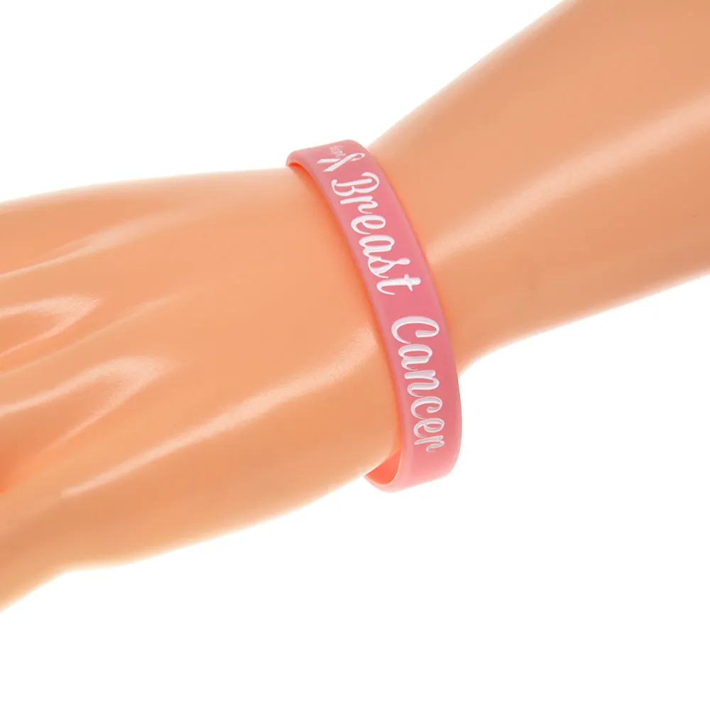 100st Hope Ribbon Breast Cancer Awareness Silicone Gummi Armband Skörd och fylld i färg Rosa Vuxen Storlek