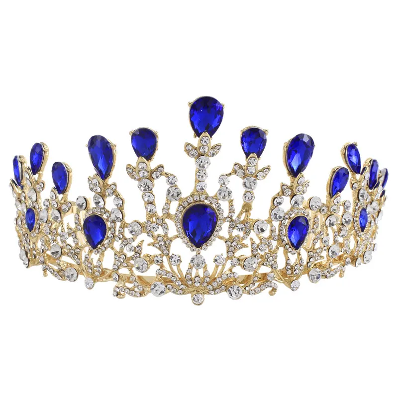 Couronne de diadèmes de cheveux pour femmes, classique, Vintage, plaqué or, rubis, bleu Royal, strass, princesse, fête de mariage, 68786883923955