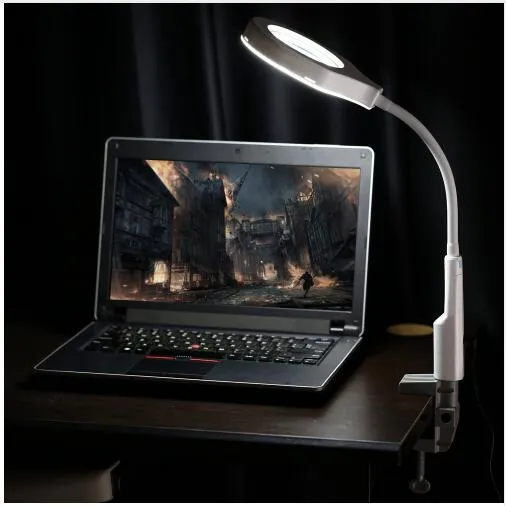 Versatile 2 in 1 LED Lighted Magnifier and Desk Lamp Flexible Practical Hands-free Magnifying Tool with C Clamp and Base Holder