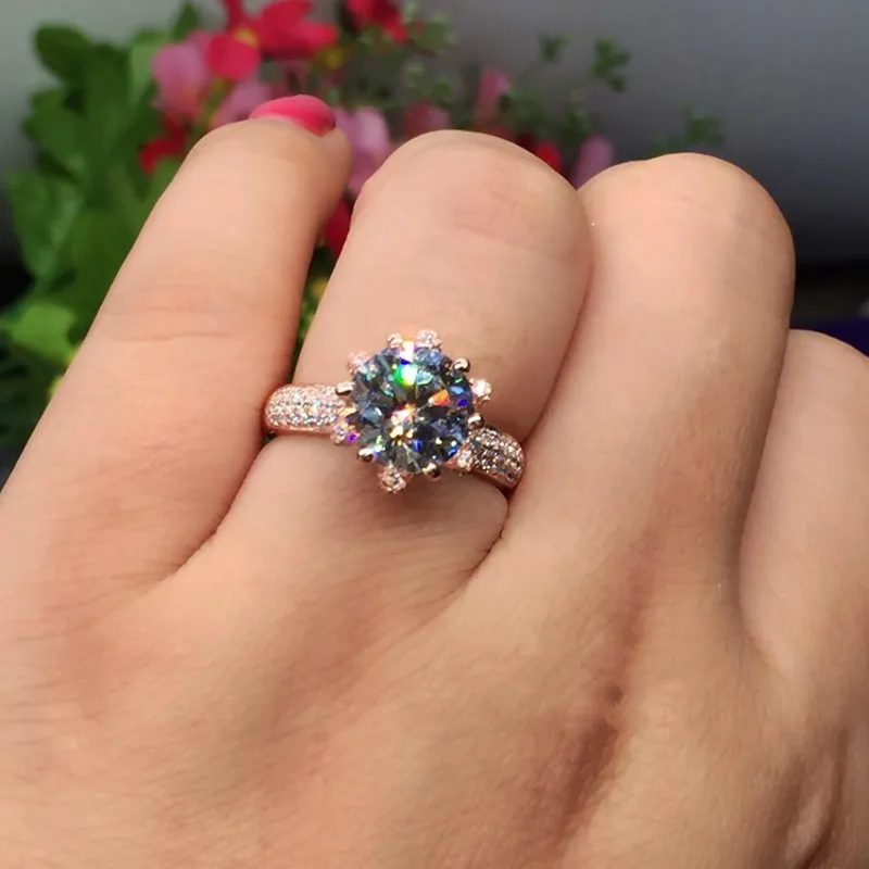 Цветок стиль женщины мода розовое золото заполненные стерлингового серебра 925 кольца 3ct Diamonique Cz обручальное кольцо для женщин