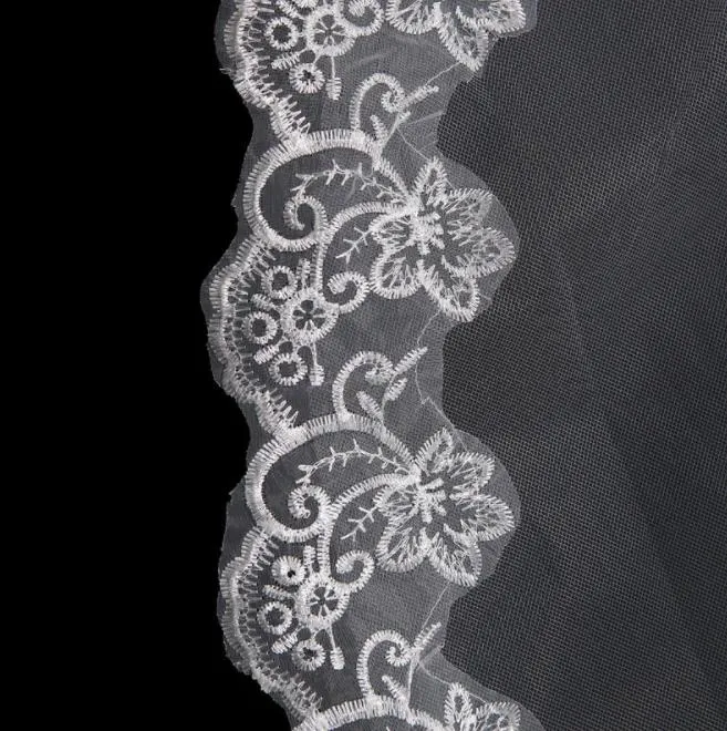 Bridal Veil 1,5 m Vit Singel Layer Lace Computer Lace