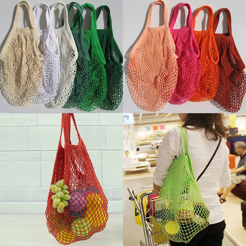 Kullanımlık Dize Alışveriş Meyve Sebze Bakkal Çanta Shopper Tote Mesh Net Dokuma Pamuk Omuz Çantası El Kılıf Ev Saklama Çantası WX9-365